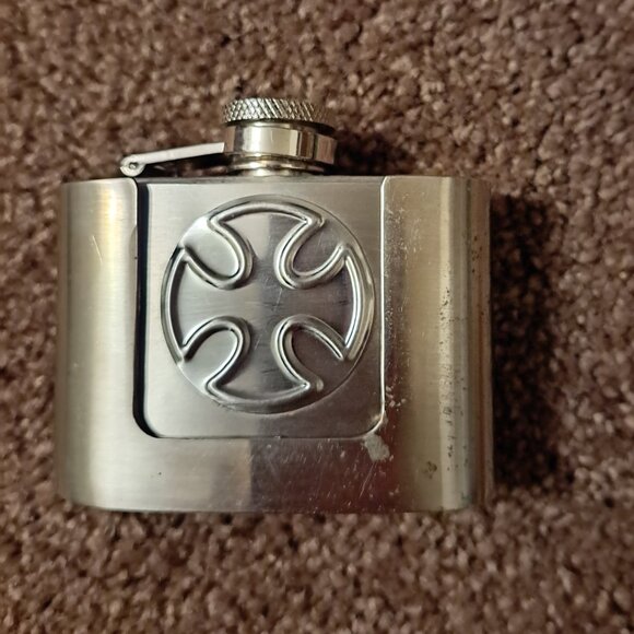 Body Rage Other - Vintage Body Rage Steel Flask Iron Cross Belt Buckle